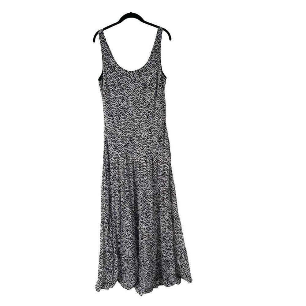 Black Label by Evan Picone Black White Print Tiered Sleeveless Dress Sz 16 Women